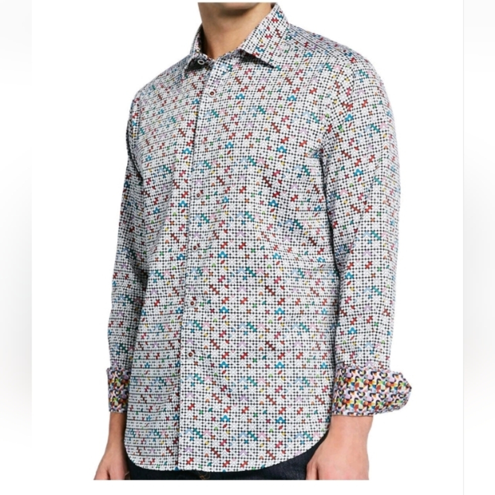 ROBERT GRAHAM ANEMONE LONG SLEEVE CLASSIC FIT SHIRT XL COLORED GEOMMETRIC PRINT